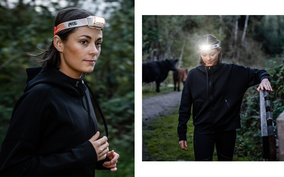 Axelle Degrave gaat joggen in het donker met de Petzl Actik Core-hoofdlamp