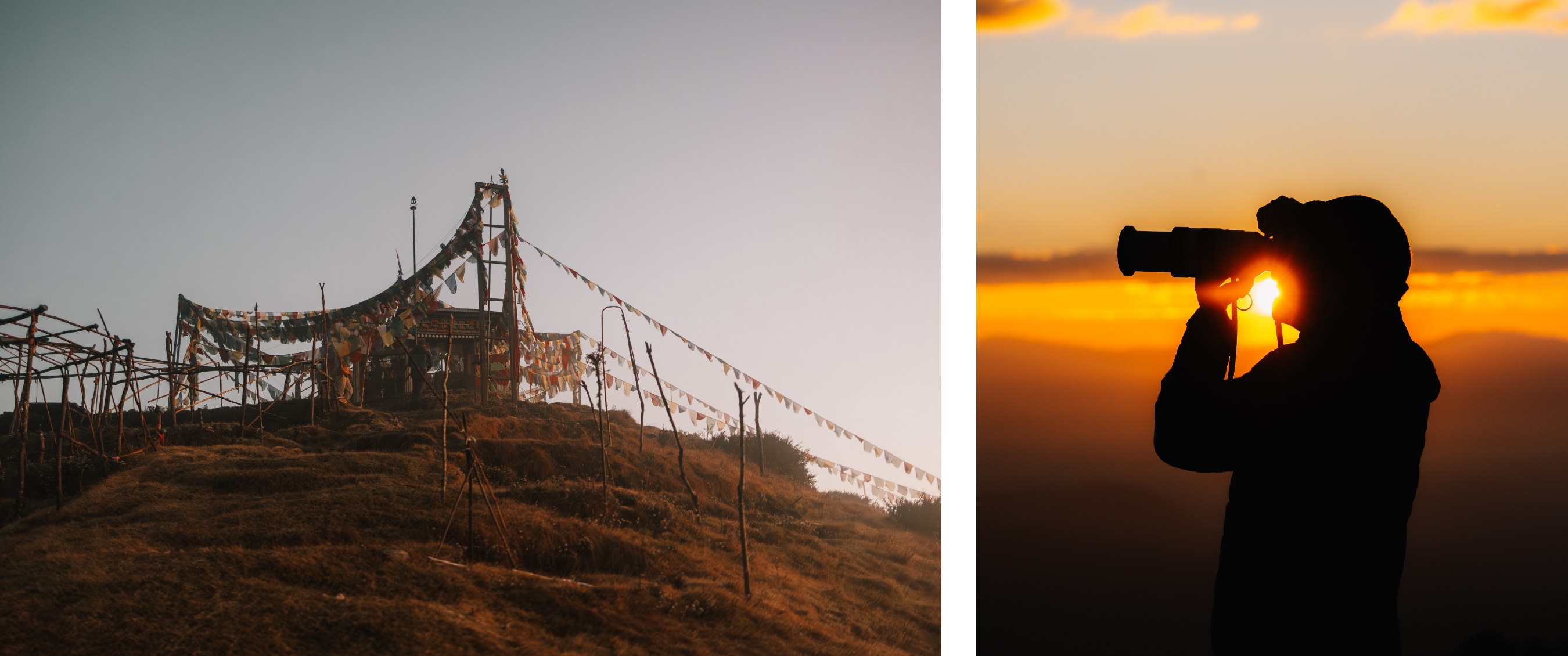 Twee beelden: Textielafval op open vuilnisbelt. Man selecteert tweedehandskleding aan rek.