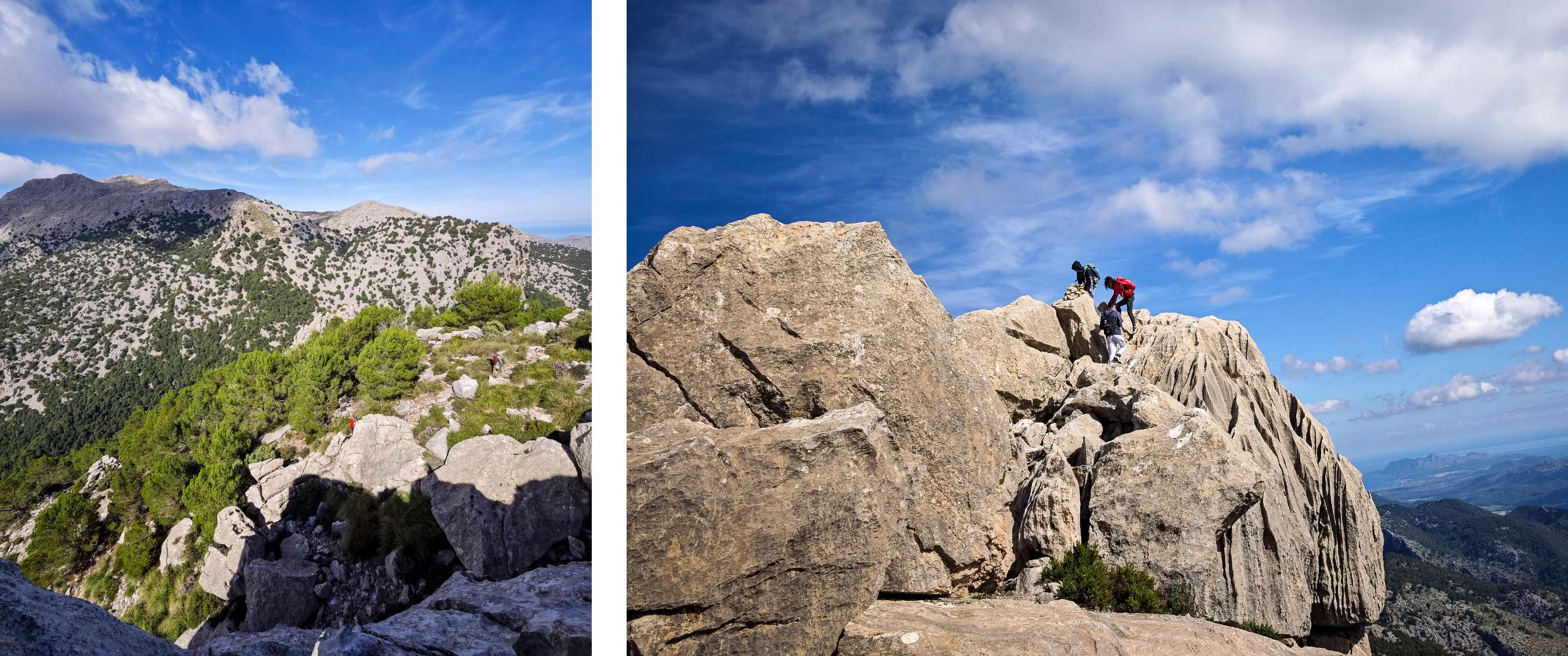 Wandelaar in outdoor kleding in een bergachtig landschap