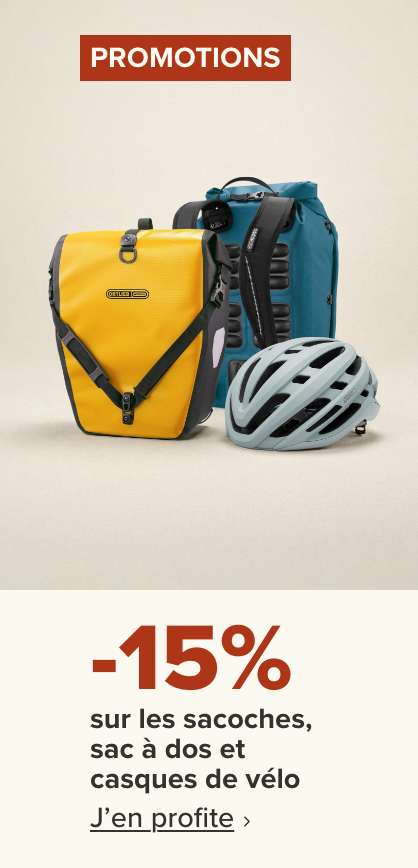 -15 % sur les sacoches, sac à dos et casques de vélo