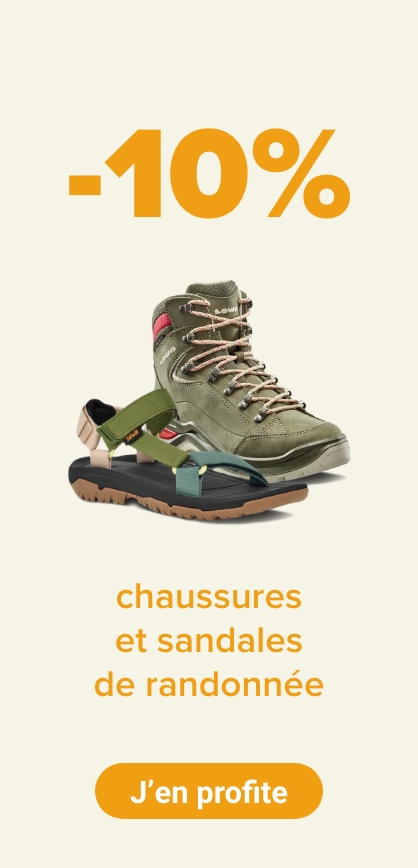 -10 % sur les sandales et chaussures de randonnée. 15 % de réduction à l'achat de 2 paires.