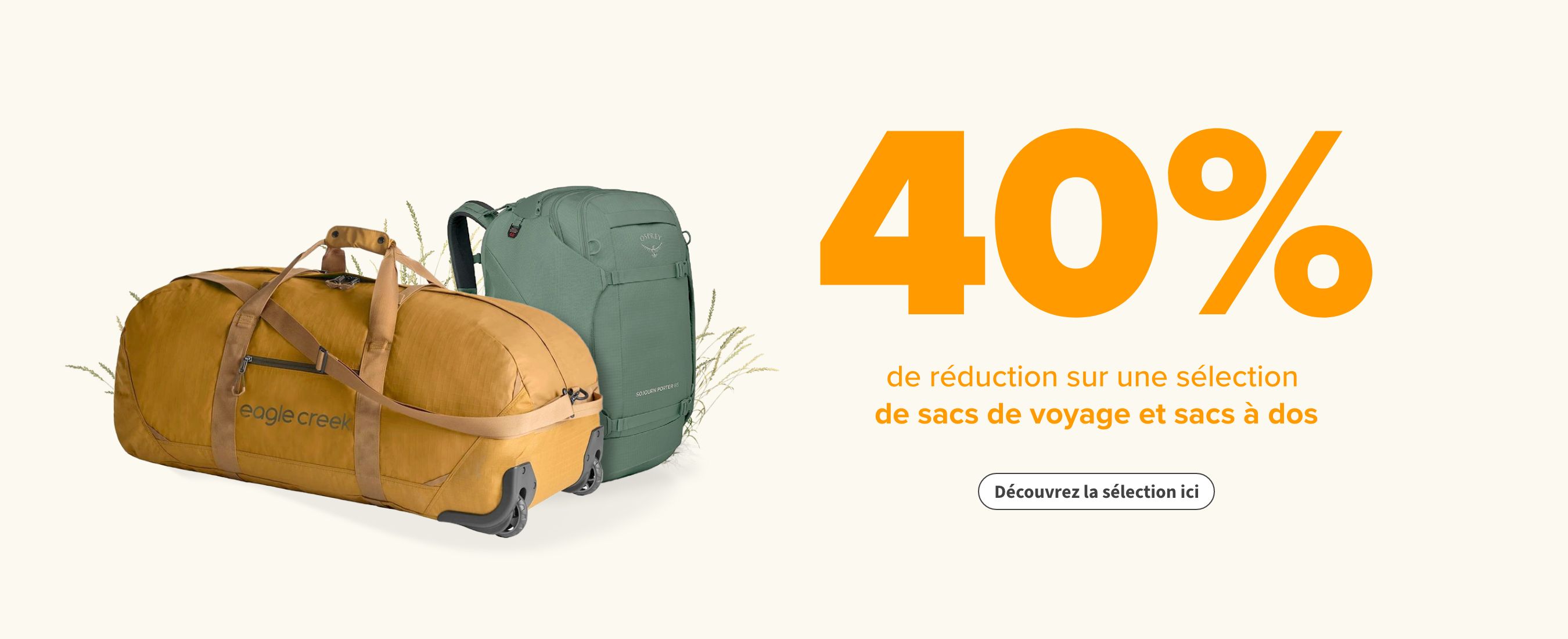 -40 % sur une selection de sacs de voyage et sacs à dos